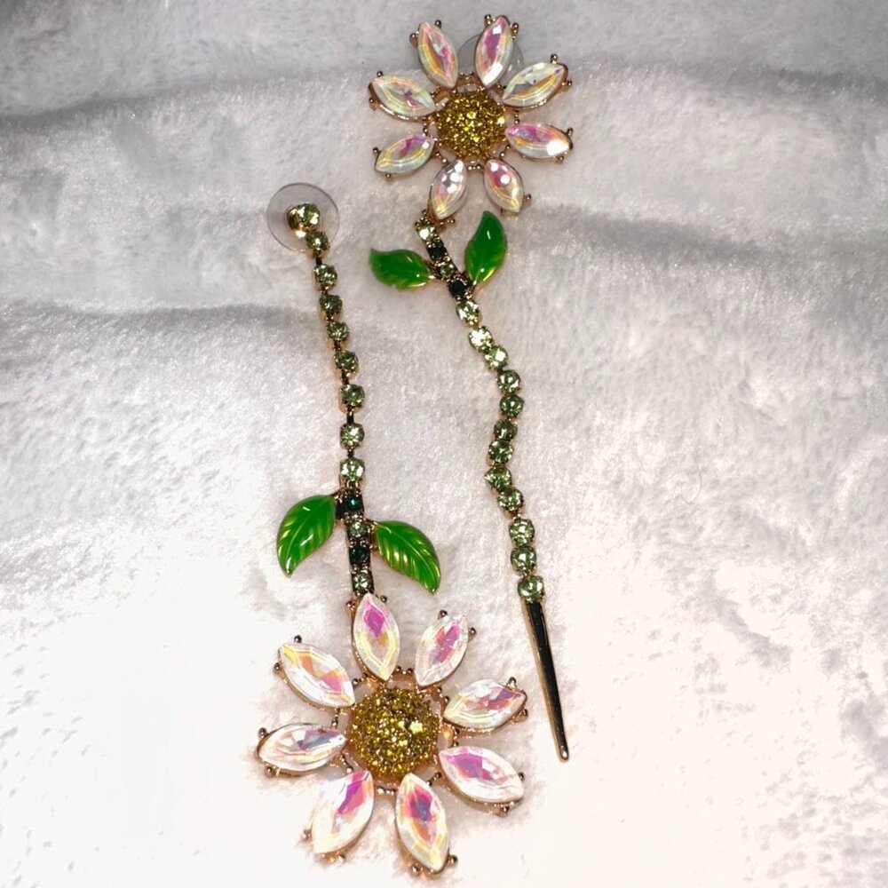 Asymmetrical Floral Statement Earrings